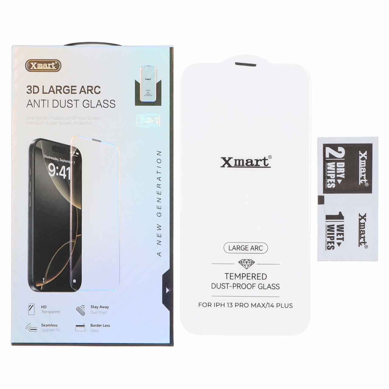 محافظ صفحه نمایش شیشه ای Xmart 3D Large Arc مناسب آیفون 13 پرو مکس و 14 پلاس – ضد گرد و غبار و بدون حاشیه