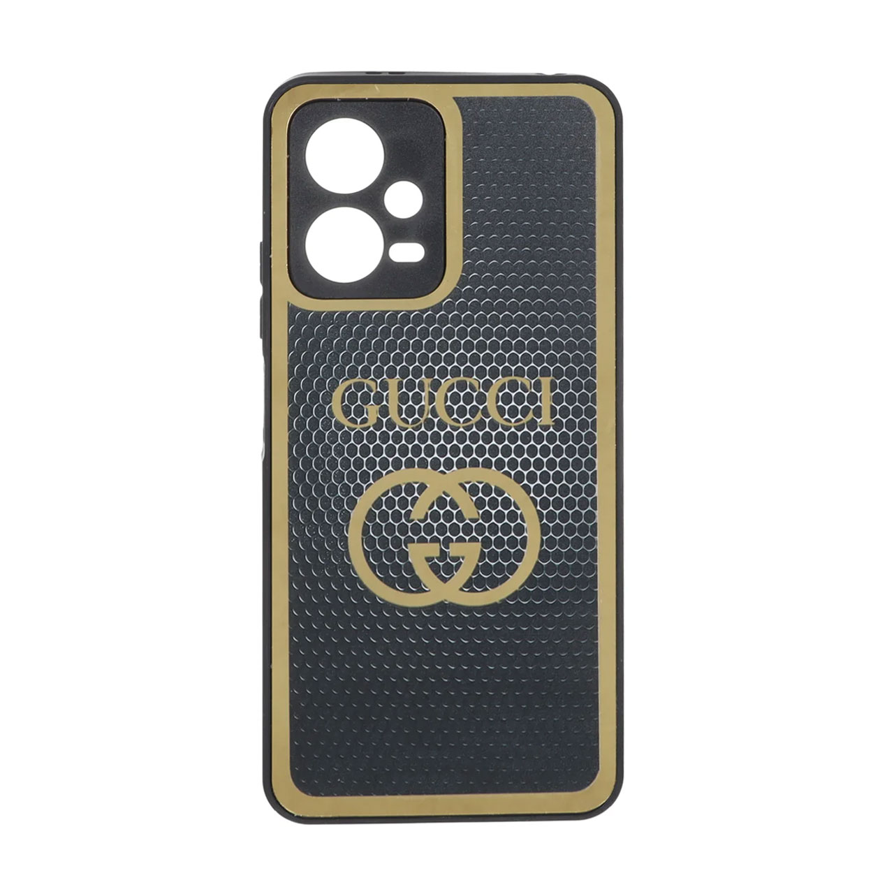 قاب طرح Gucci (گوچی) با زمینه لانه زنبوری دور طلایی مناسب برای شیائومی ردمی نوت ۱۲ فایو جی و پوکو ایکس ۵ فایو جی