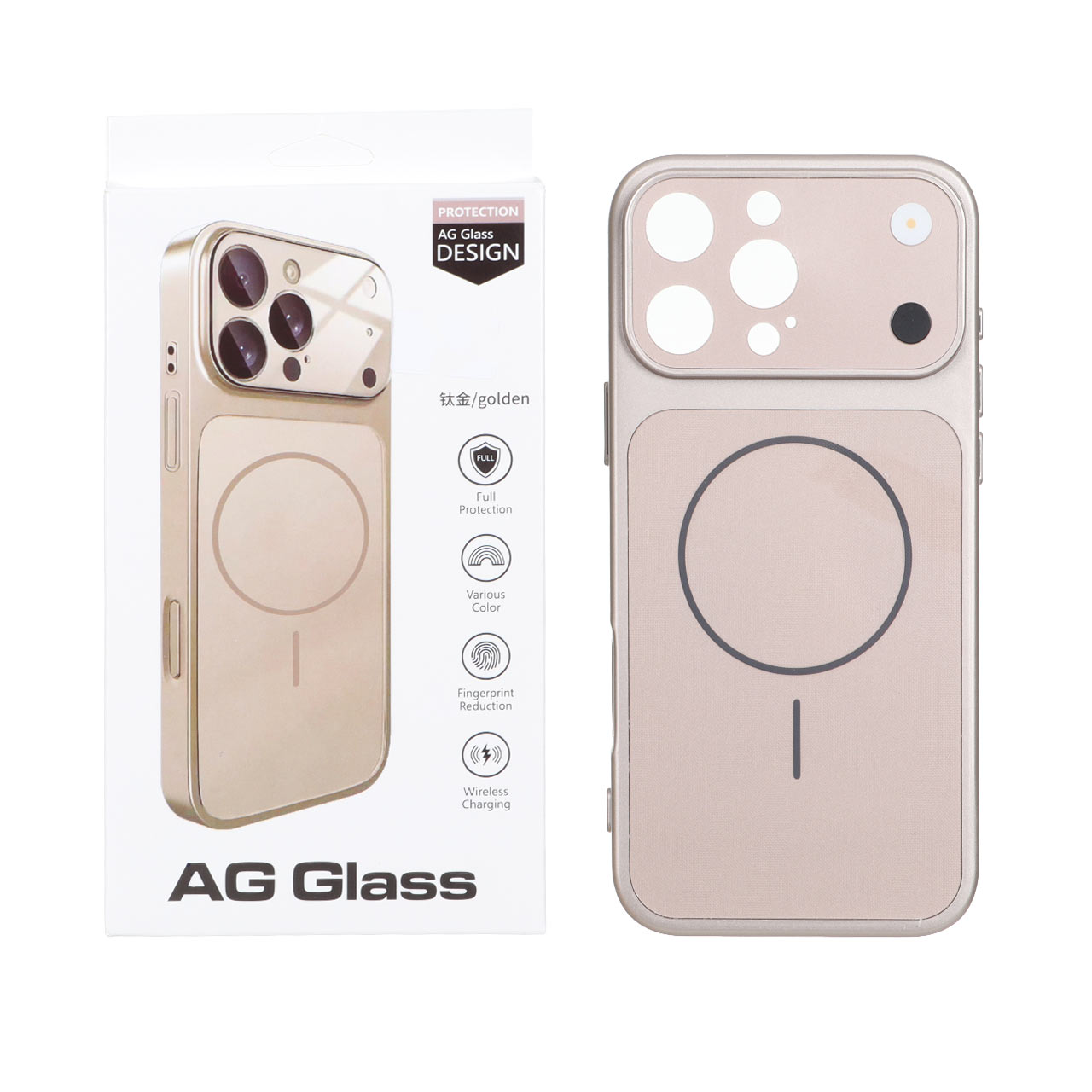 قاب AG Glass محافظ لنز برجسته شیشه‌ای مگ‌سیف مناسب برای آیفون ۱۶ پرو مکس رزگلد
