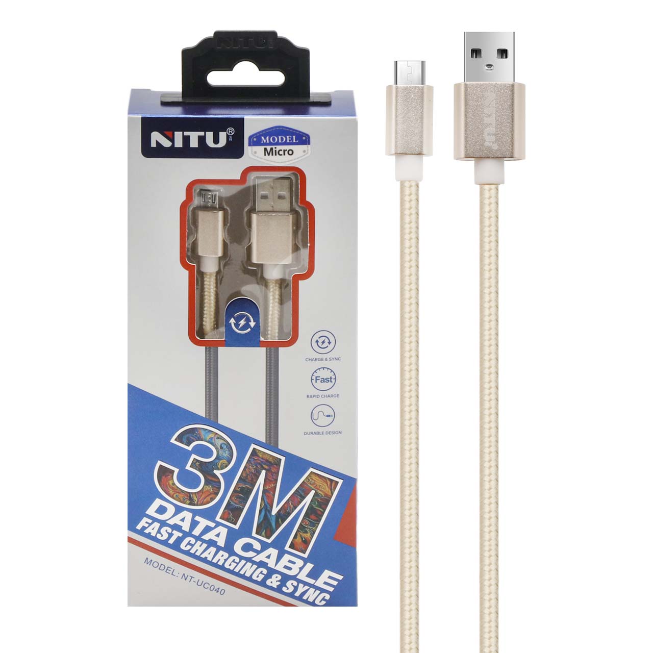 کابل شارژ فست Micro USB نیتو مدل UC040 به طول 3 متر رنگ طلایی