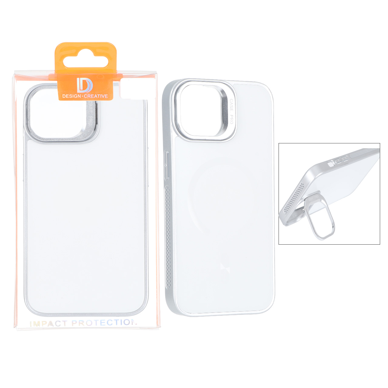 قاب اورجینال PVD Case Pro استندشو MagSafe مدل Apple iPhone 13 / iPhone 14 - نقره ای (پک دار)