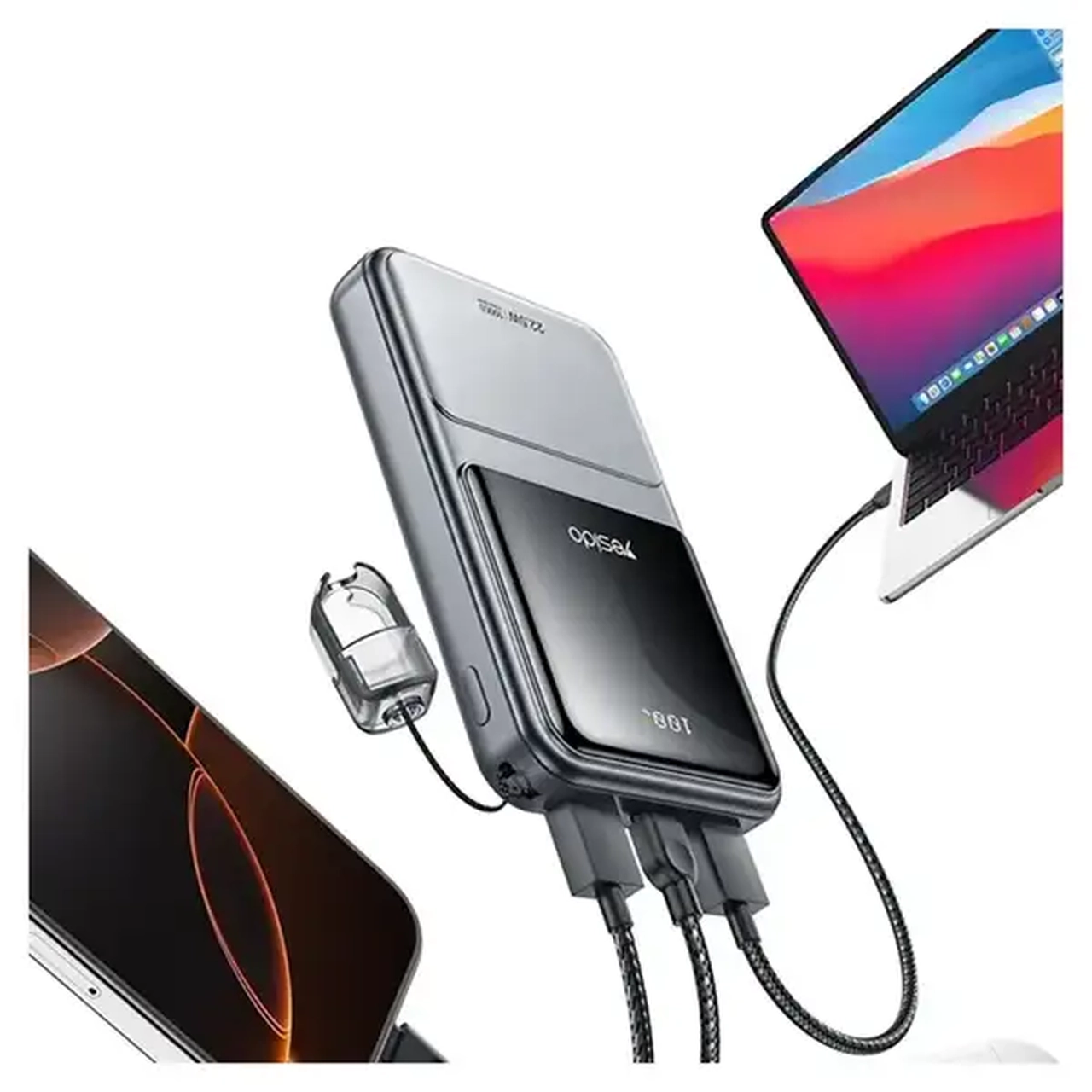 پاوربانک فست شارژ Yesido YP95 با ظرفیت 10000mAh و توان 22.5W – رنگ خاکستری