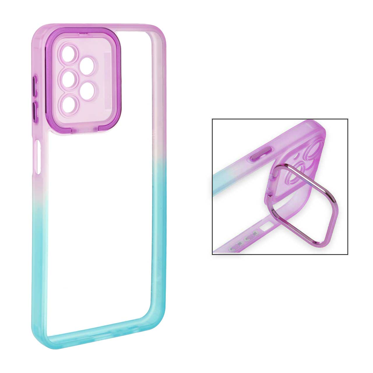 قاب ژله‌ای دو رنگ شفاف با استند رینگ فلزی مناسب برای سامسونگ گلکسی A13 4G