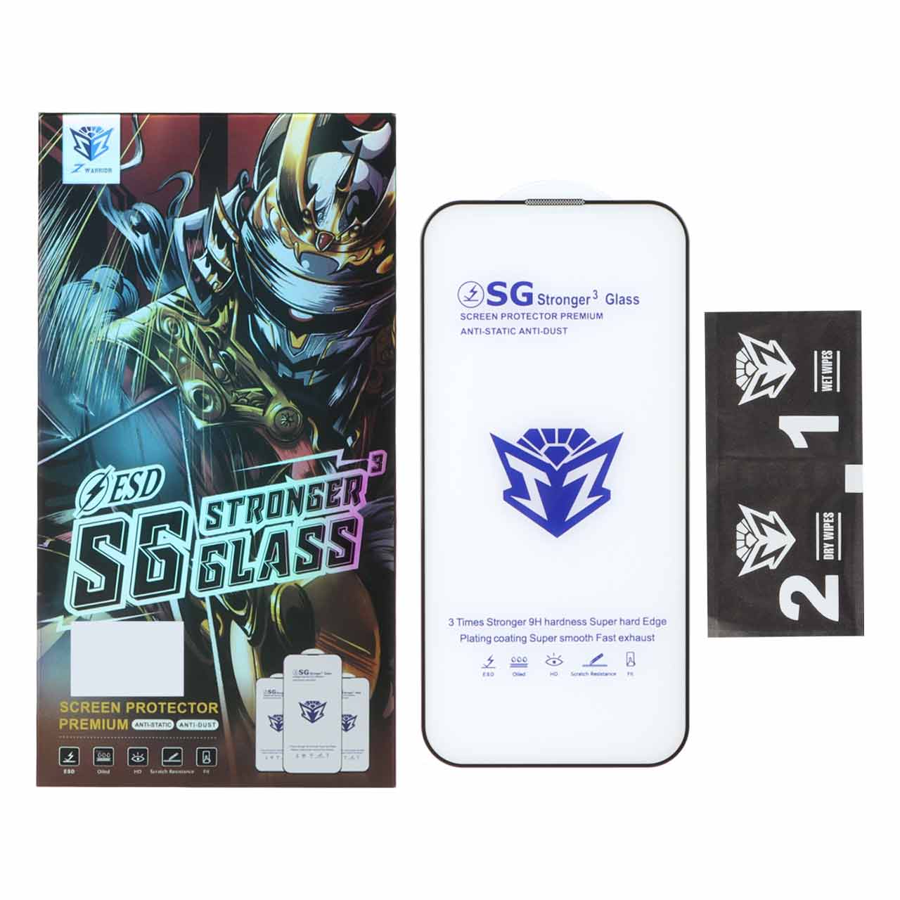 محافظ صفحه نمایش شیشه ای فول کاور ESD-SG Stronger³ با سختی 9H مناسب برای آیفون 16، آیفون 15 و آیفون 14 پرو