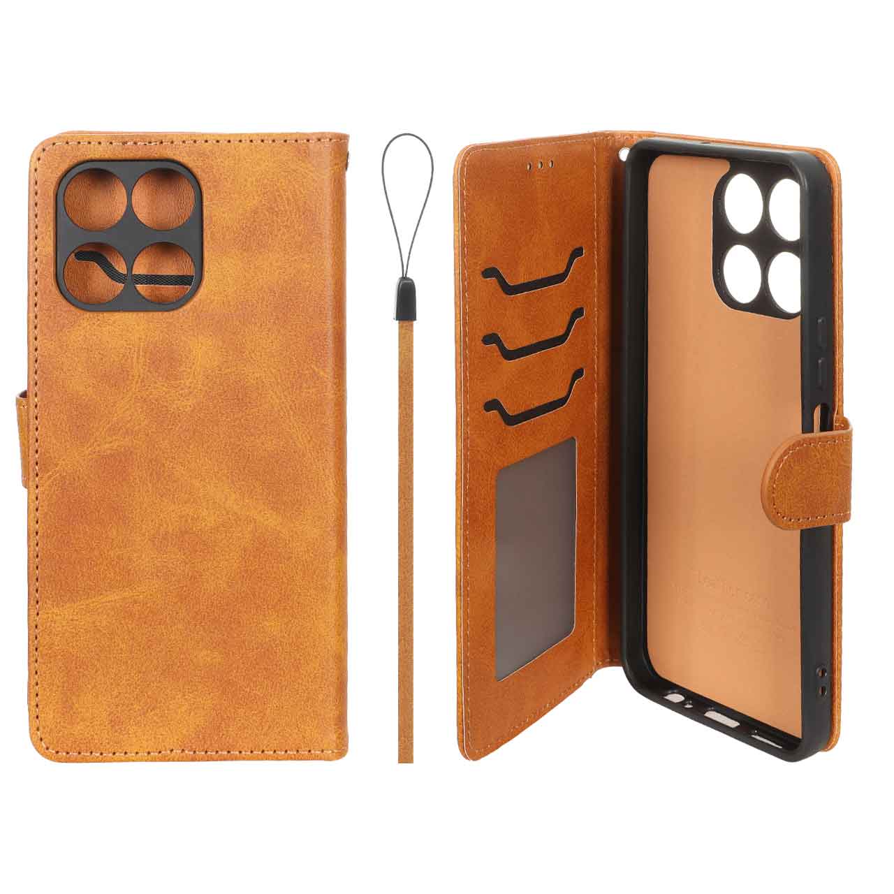 کیف موبایل مگنتی داخل خز MNC Plus مناسب برای Honor X6a رنگ عسلی