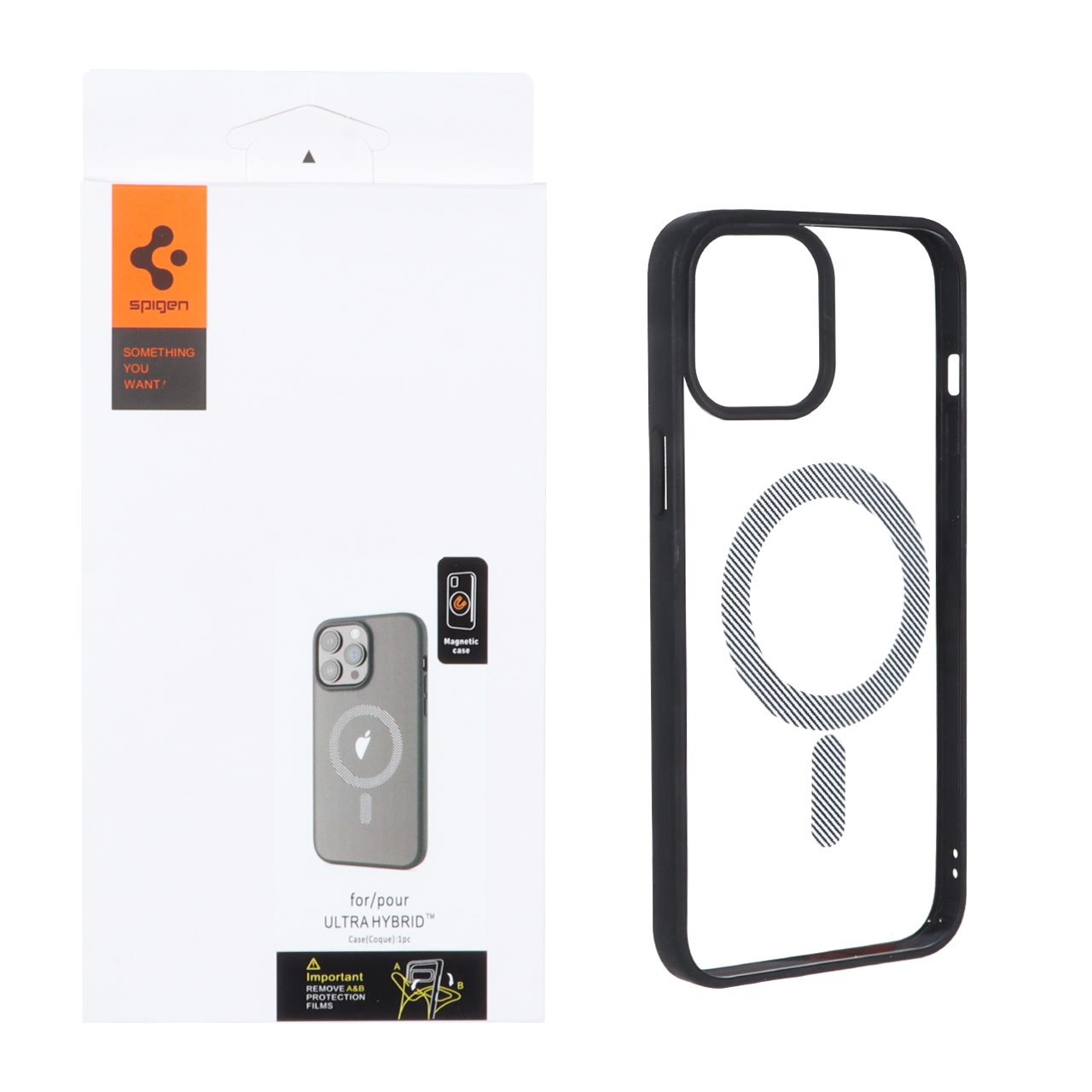 قاب اورجینال Spigen شفاف مگ سیف هاشور مشکی مناسب برای آیفون 12 پرو مکس