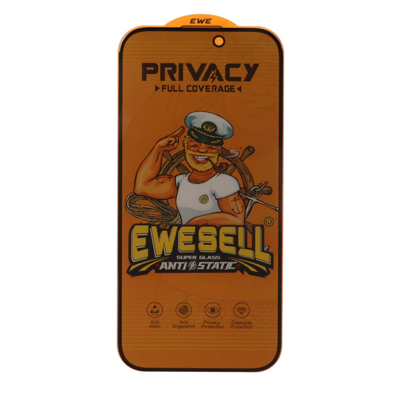 محافظ صفحه نمایش شیشه ای پرایویسی فول کاور Ewesell Anti Static مناسب آیفون 17 و 16 پرو