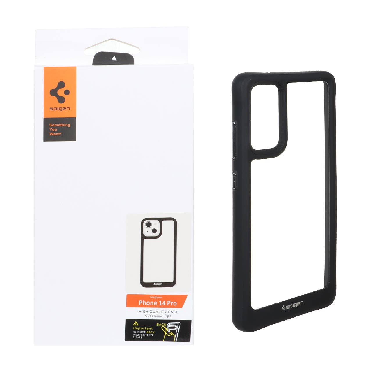 قاب اورجینال Spigen شفاف مشکی مناسب برای آیفون 14 پرو