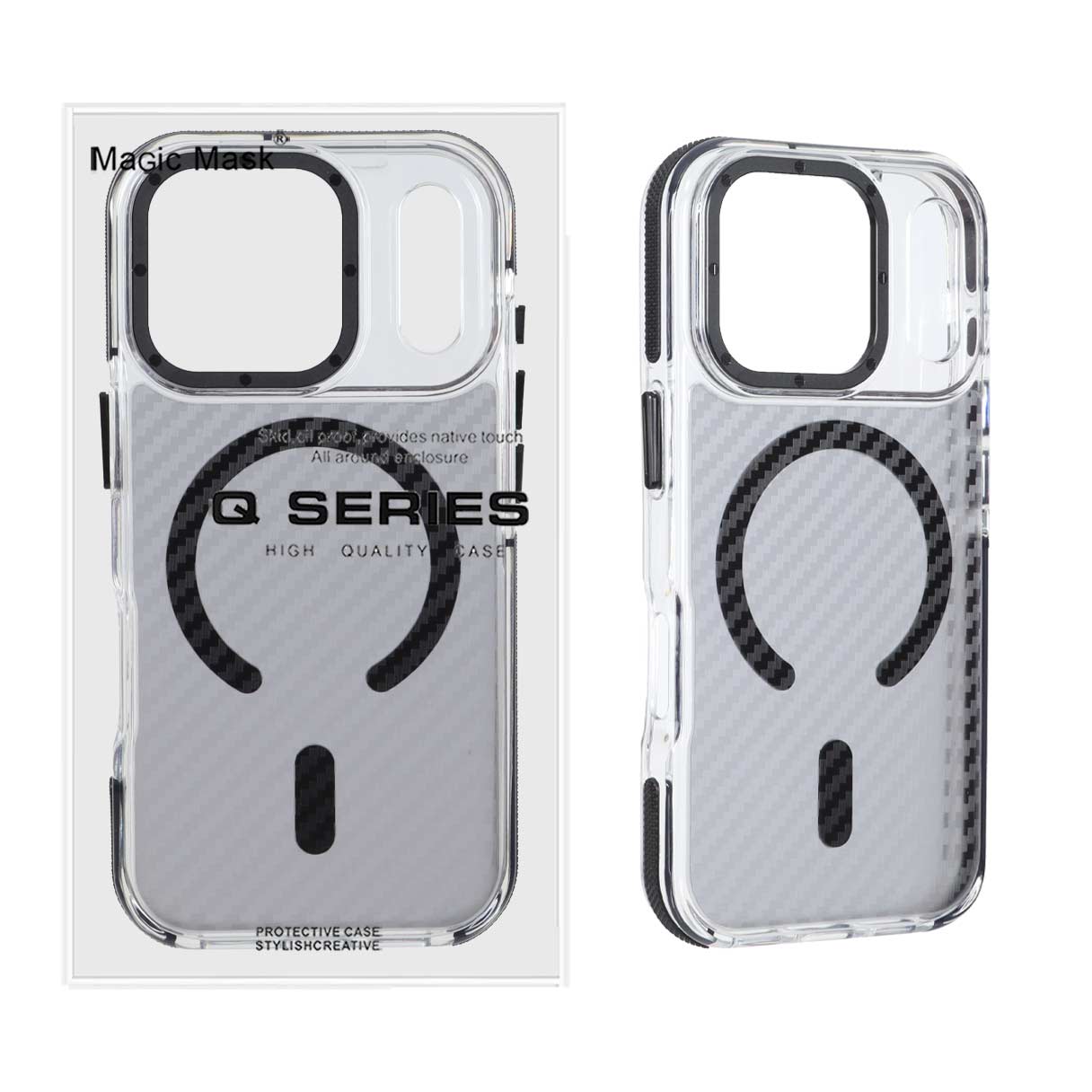 قاب اورجینال Q Series پشت کربن MagSafe آیفون ۱۷ پرو مشکی