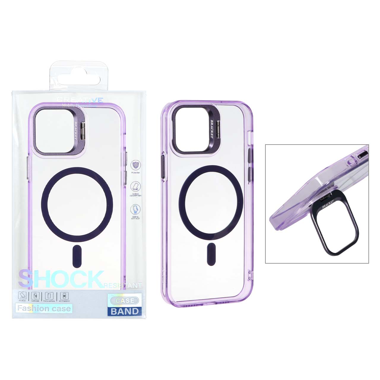 قاب اورجینال Bracket کریستالی MagSafe لنز آلومینیومی Apple iPhone 12 Pro / iPhone 12 - بنفش (پک دار)