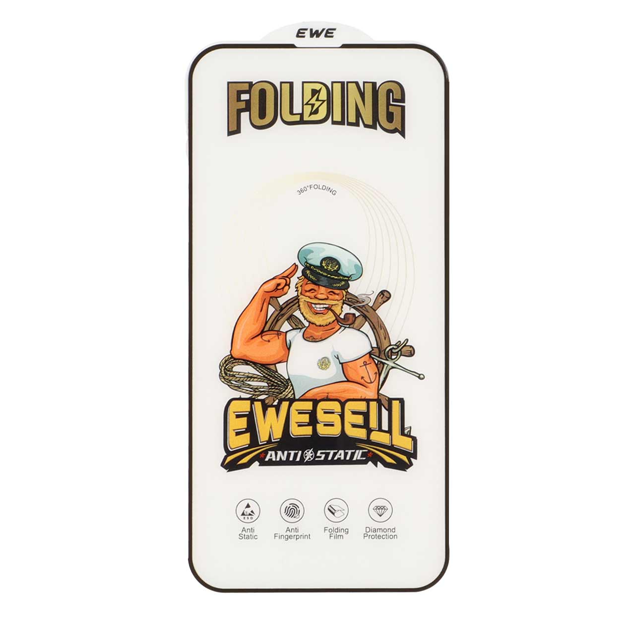 محافظ صفحه نمایش شیشه ای فول کاور Ewesell Anti Static Folding مناسب برای آیفون 17 و آیفون 16 پرو