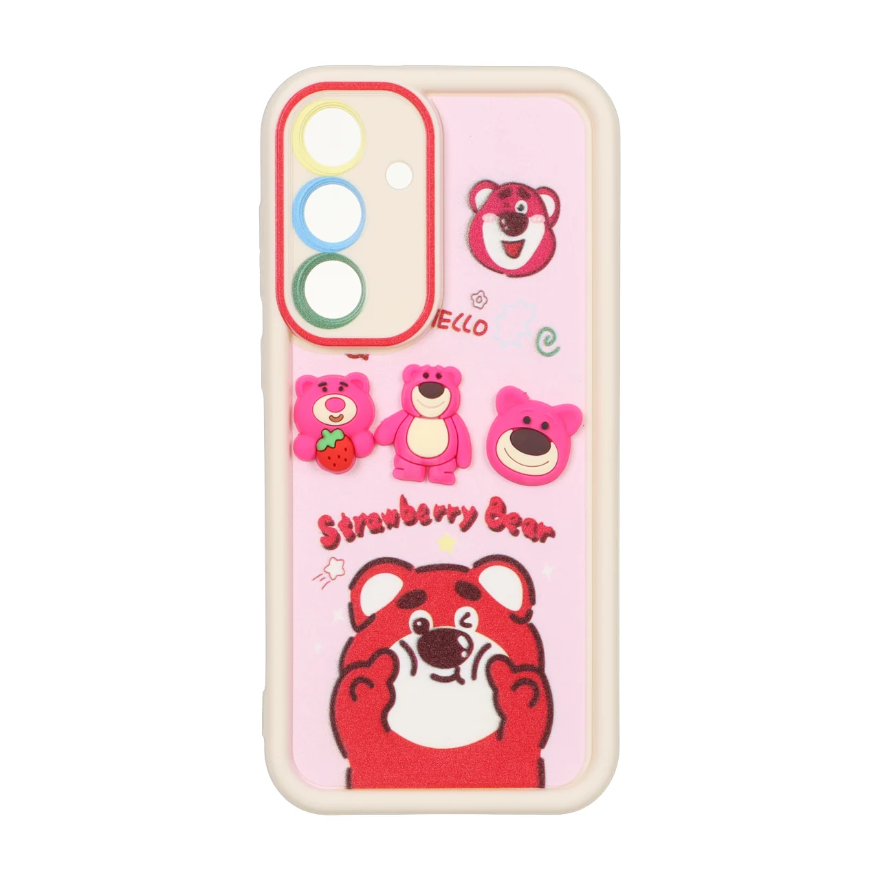 قاب عروسک برجسته طرح Strawberry Bear محافظ لنز رنگی مناسب برای سامسونگ گلکسی اس ۲۵ اف ای