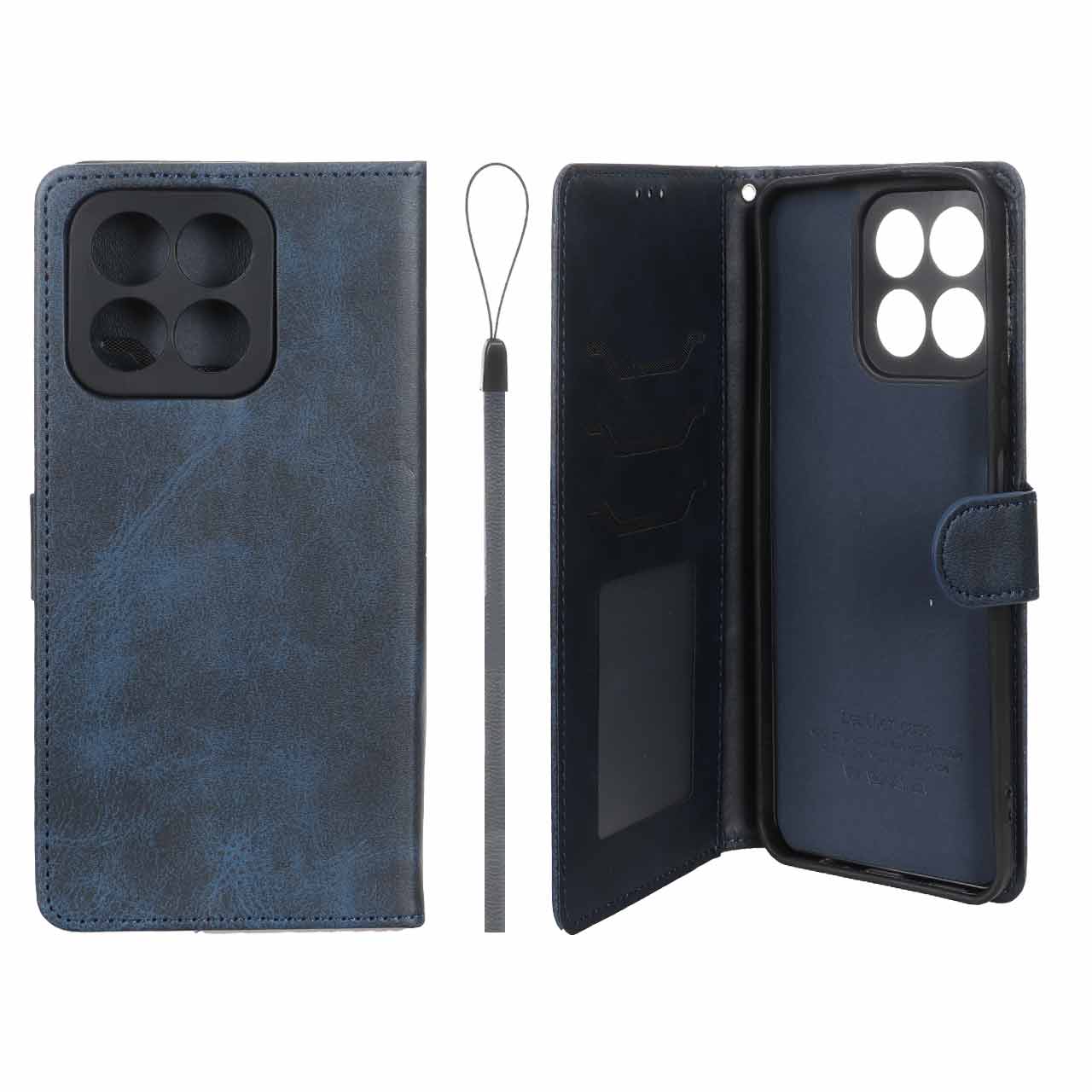 کیف چرمی مگنتی داخل خز MNC Plus مناسب برای گوشی Honor X7c سرمه‌ای