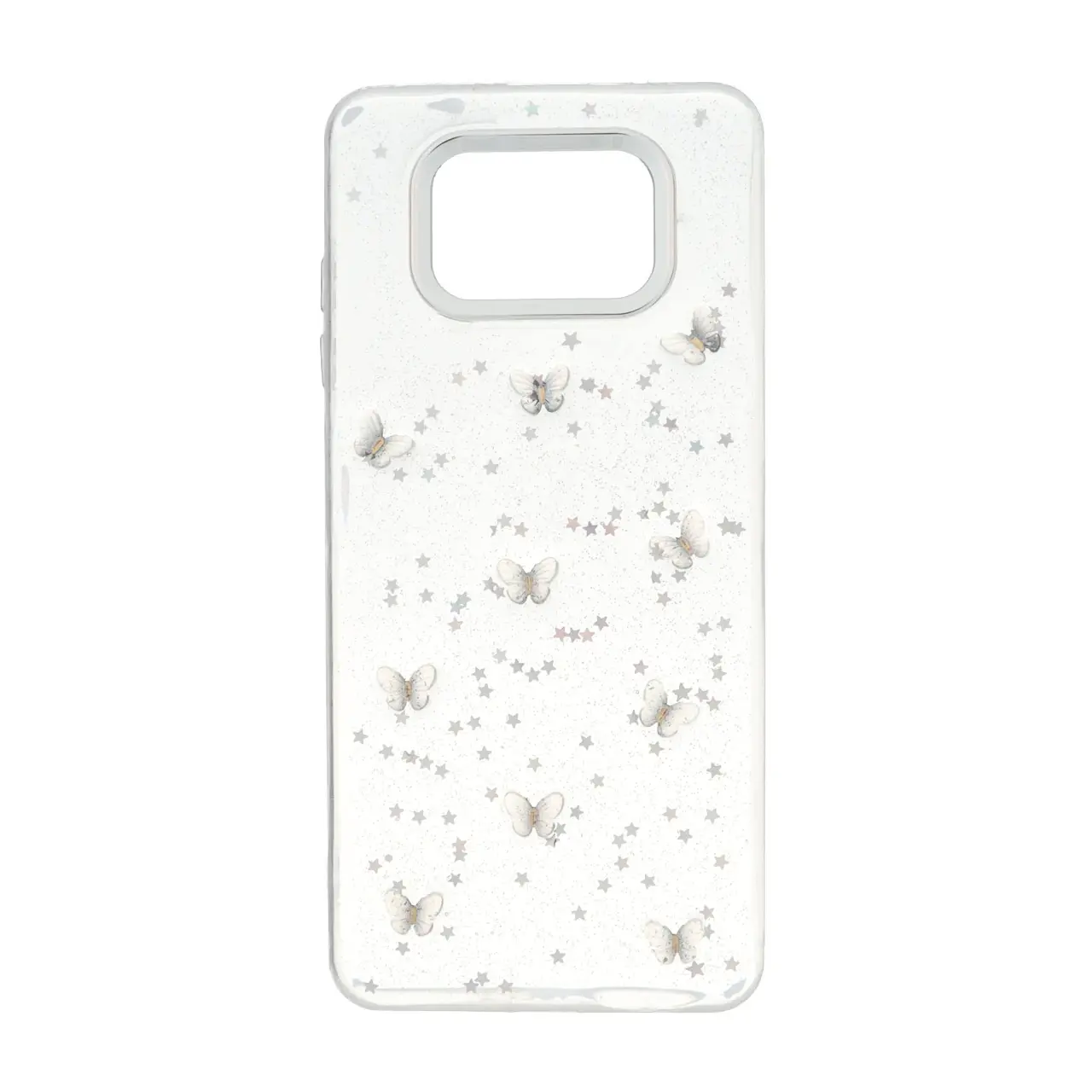 قاب طرح پروانه و ستاره اکلیلی با محافظ لنز نقره‌ای مناسب برای شیائومی پوکو X3 / پوکو X3 پرو / پوکو X3 NFC