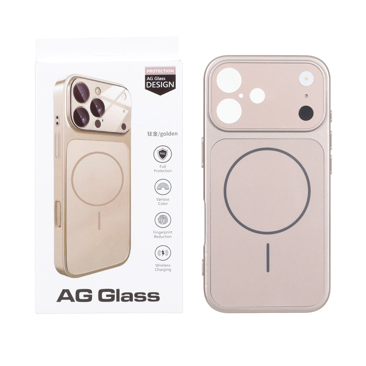 قاب اورجینال AG Glass محافظ لنز برجسته شیشه‌ای مگ سیف رزگلد مناسب برای آیفون 16