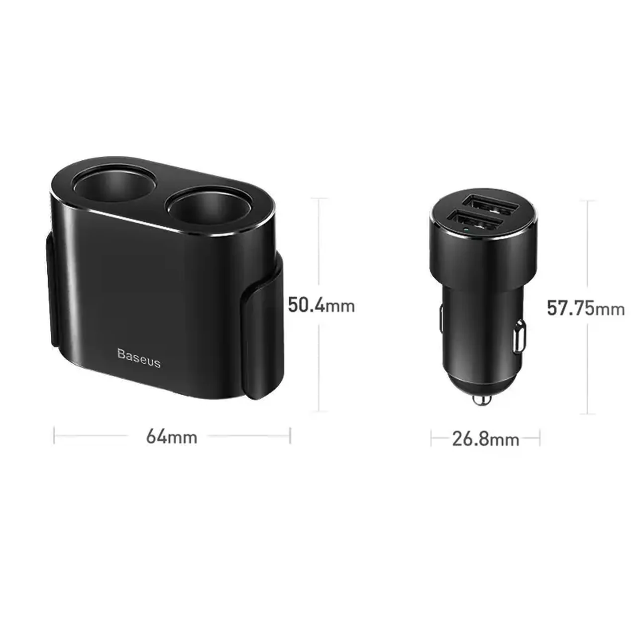 شارژر فندکی فست Baseus CRDYQ-01 با دو پورت USB و دو سوکت فندکی مجزا 80 وات - مشکی