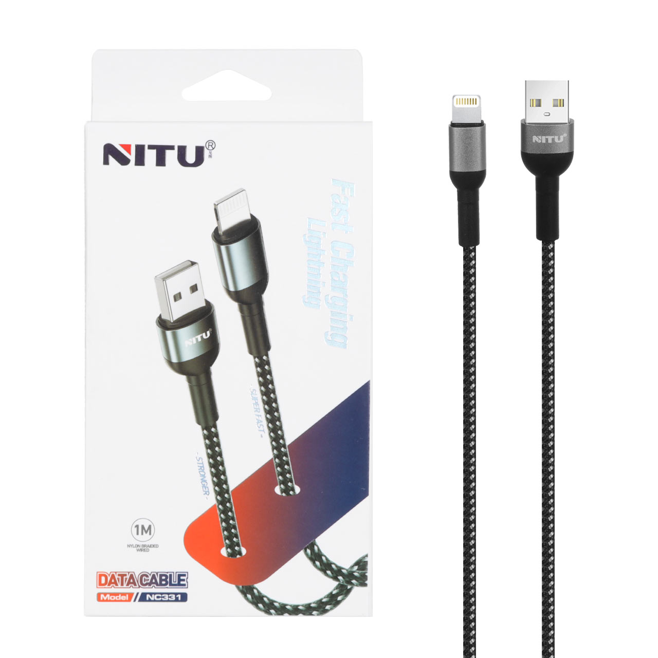 کابل شارژ و دیتا فست لایتنینگ Nitu مدل NC331 با روکش کنفی 1 متری مناسب آیفون