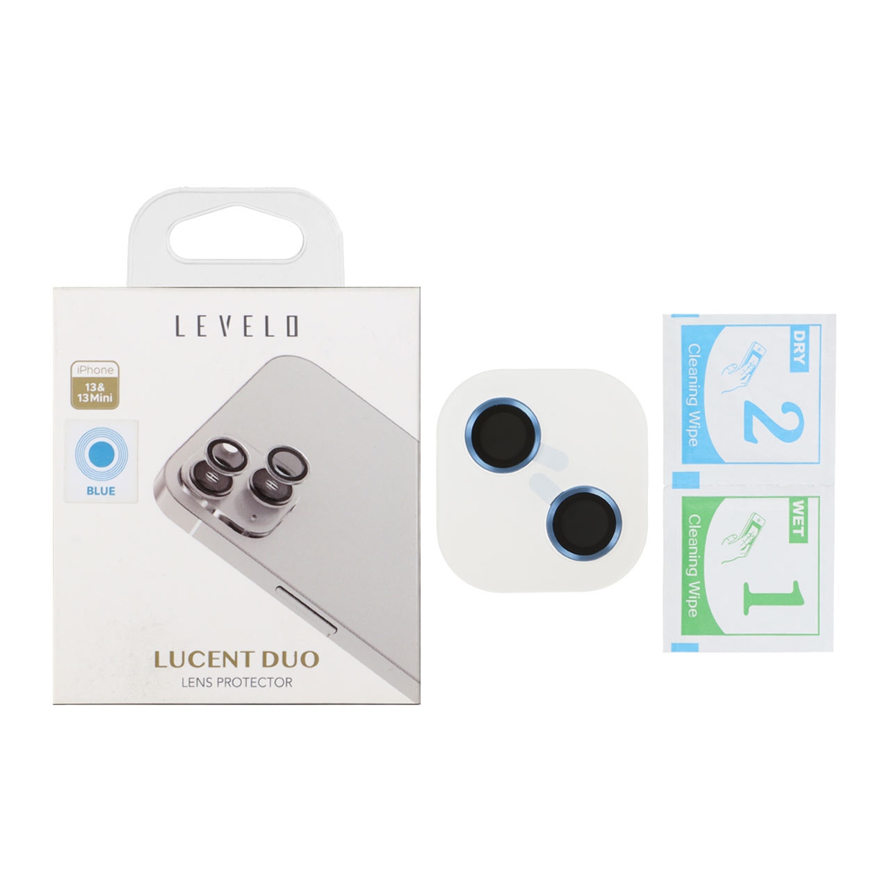 محافظ لنز رینگی اورجینال Levelo شابلون دار آبی مناسب برای آیفون 13 و آیفون 13 مینی