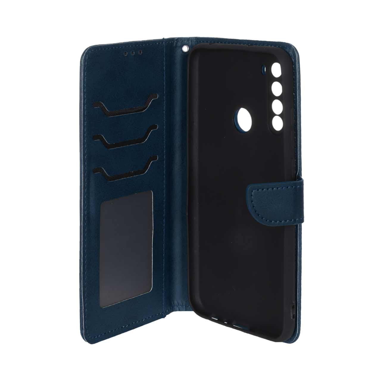کیف چرمی موبایل مگنتی محافظ لنزدار Xiaomi Redmi Note 8 - سرمه ای