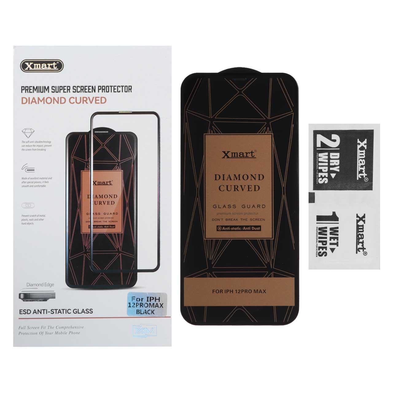 محافظ صفحه نمایش شیشه ای XMART Diamond Curved ESD Anti Static مناسب برای آیفون 12 پرو مکس