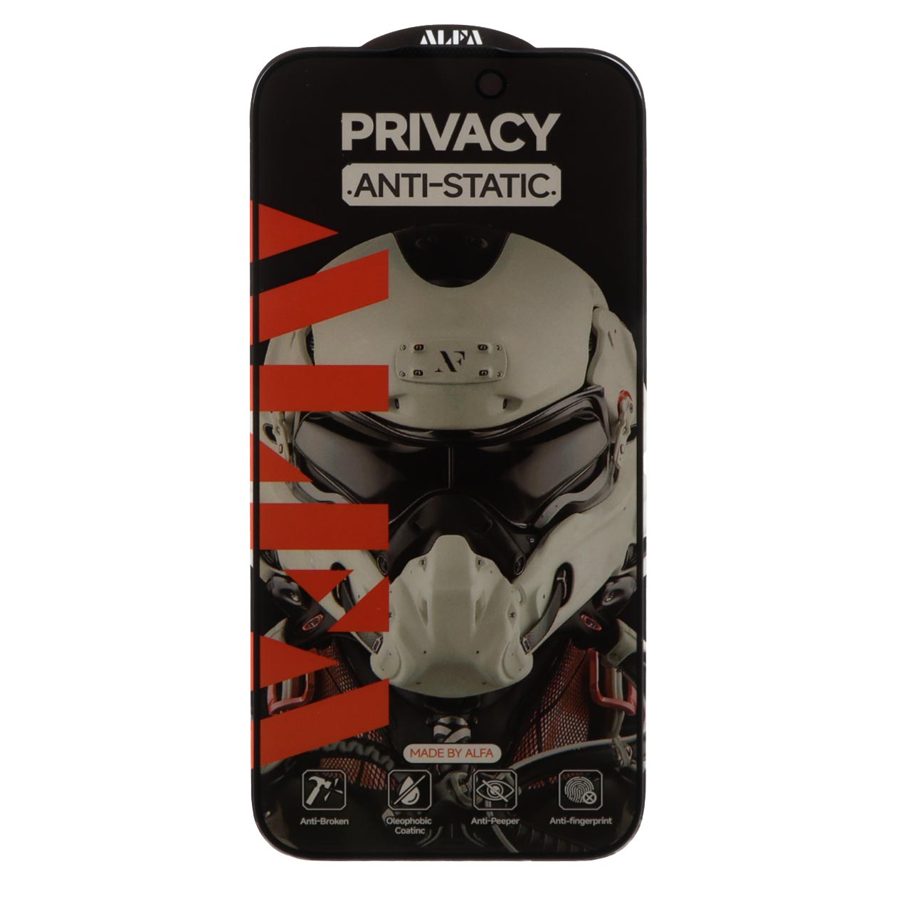 محافظ صفحه نمایش شیشه ای Full Cover ALFA Anti Static Privacy مناسب برای آیفون 15 پرو