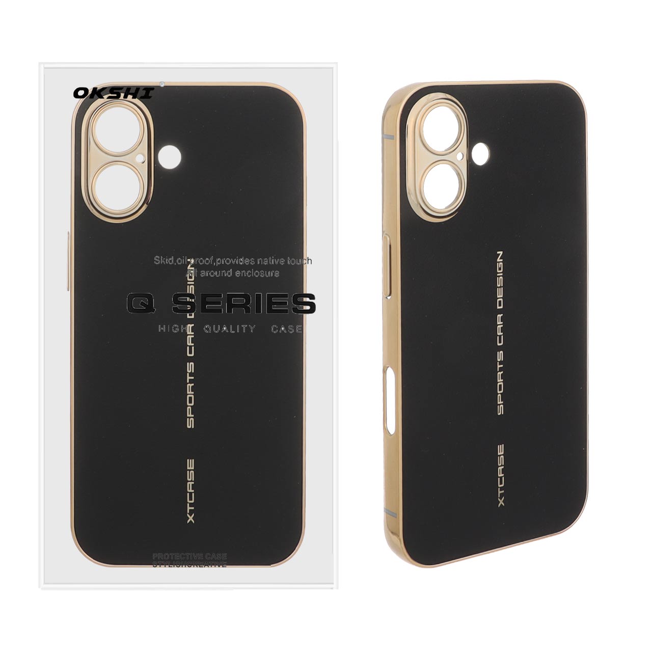 قاب XTCASE طرح اسپرت Q Series چرمی مشکی با لبه‌های طلایی مناسب برای آیفون 16