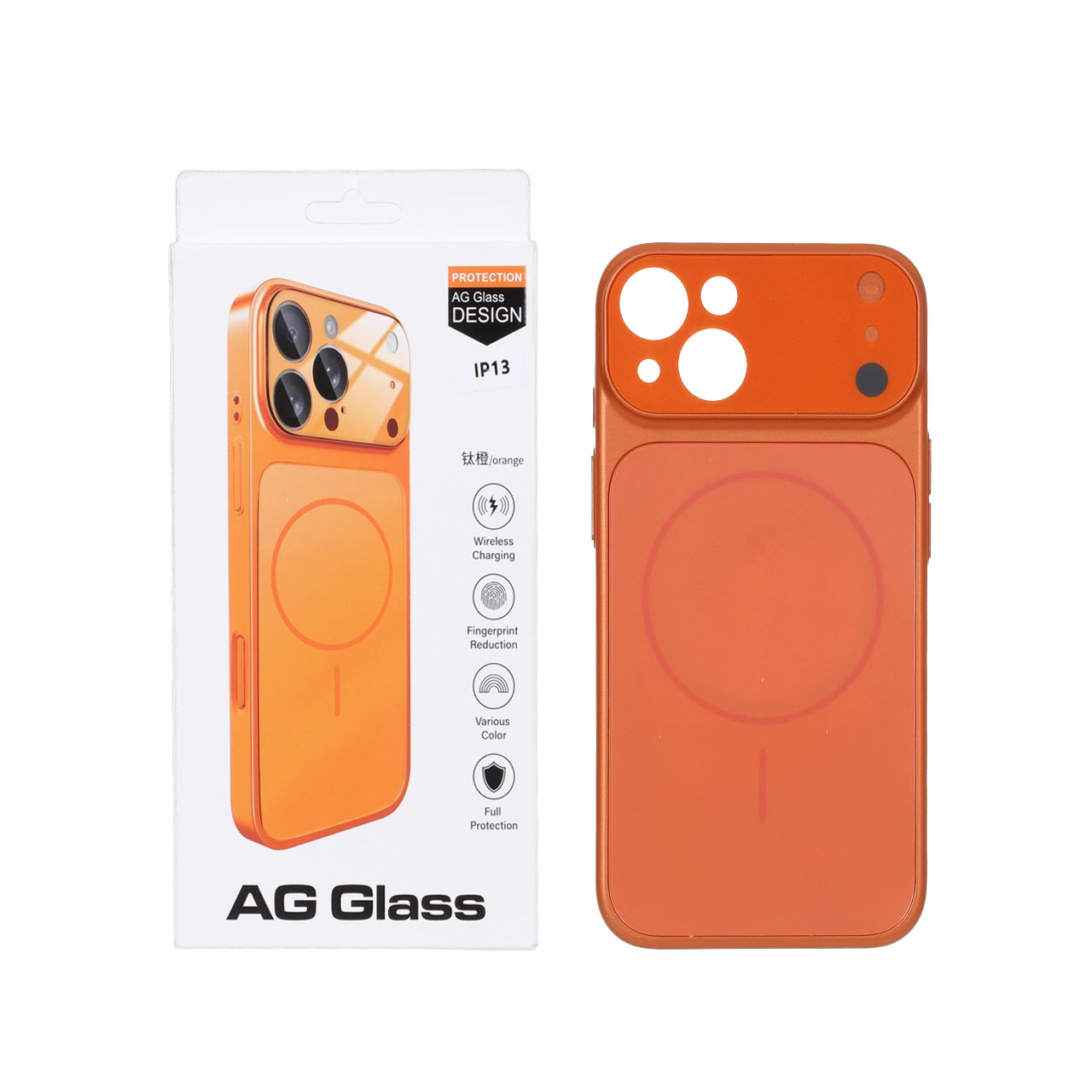 قاب AG Glass مگ‌سیف محافظ لنز برجسته نارنجی مناسب برای آیفون 13 و آیفون 14
