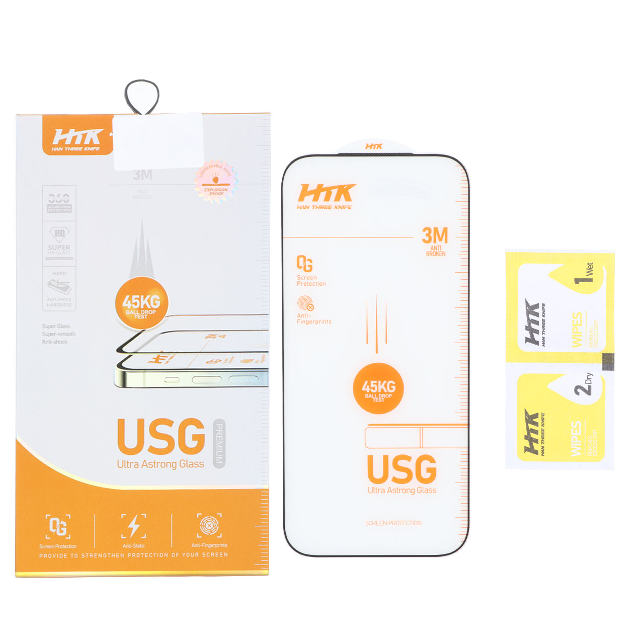 محافظ صفحه نمایش شیشه ای Full Cover USG 45KG - HTK مدل Apple iPhone 17 Pro / iPhone 18 Pro (پک دار)
