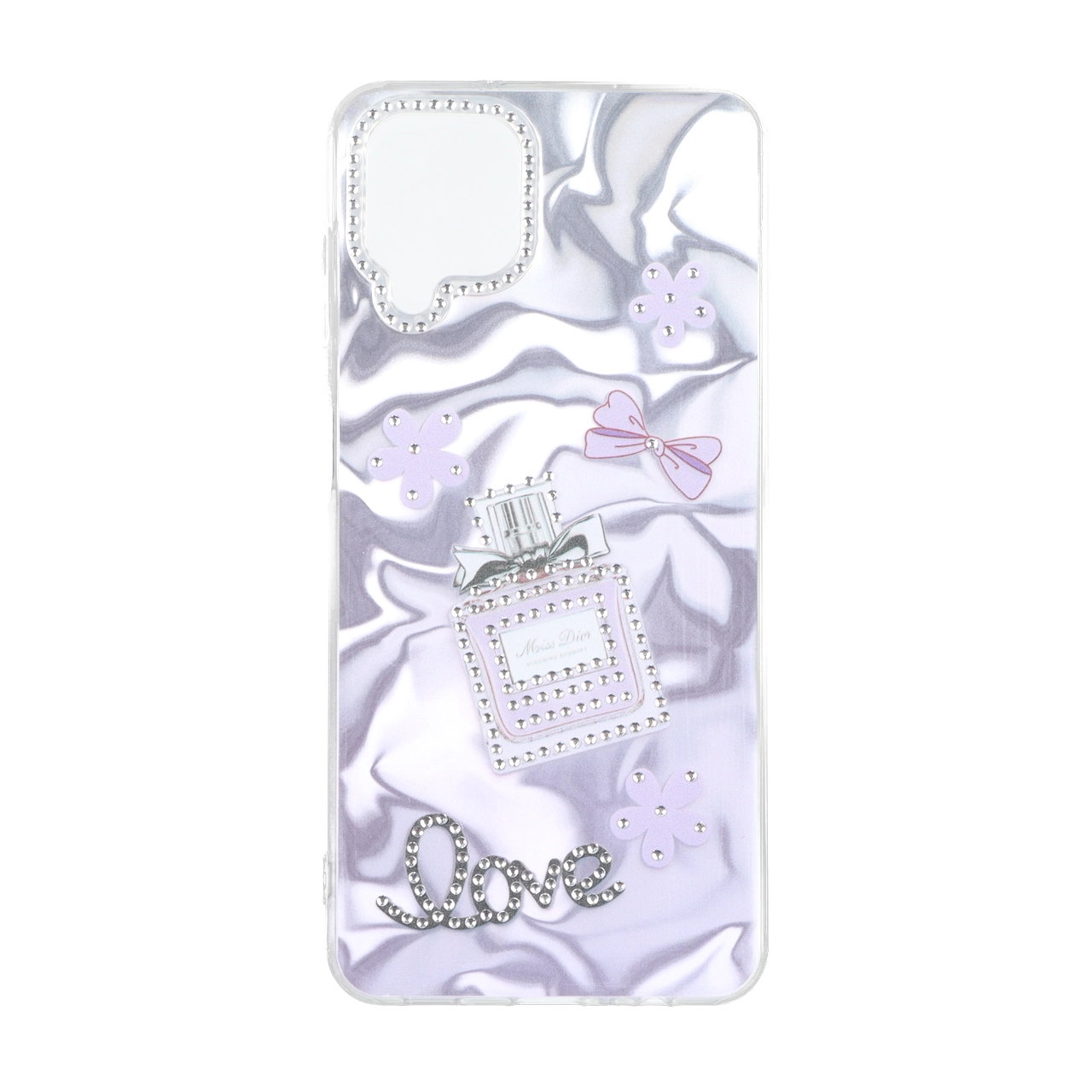 قاب طرح Silver Cloud نگین دار Love مناسب برای سامسونگ Galaxy A12 / M12 / F12