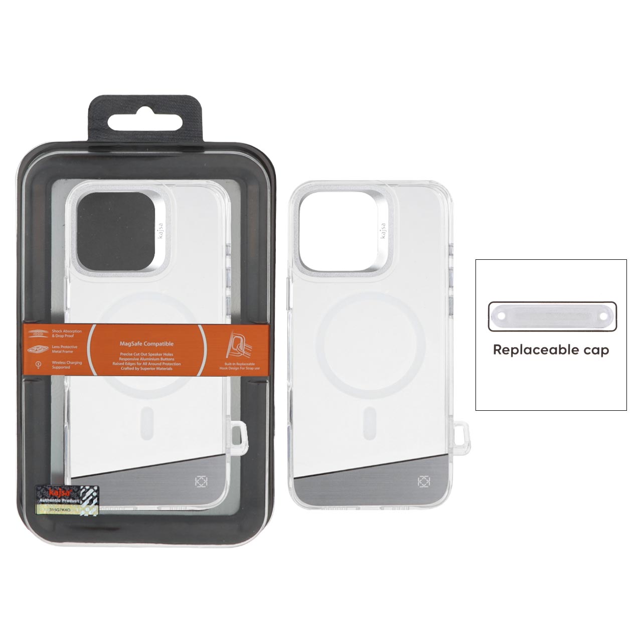 قاب اورجینال Kajsa Trans Shield شفاف MagSafe مدل Apple iPhone 16 Pro Max - نقره ای