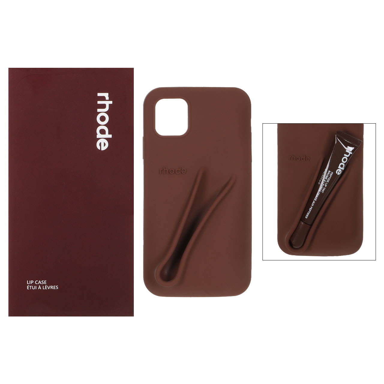قاب سیلیکونی پاک کنی اورجینال rhode با ست لیپ گلاس Apple iPhone 11 - قهوه ای