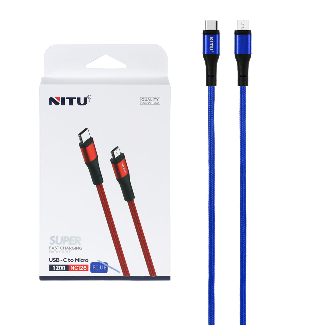 کابل شارژ و انتقال دیتای فست NITU مدل NC126 آبی رنگ (Type-C به Micro USB)