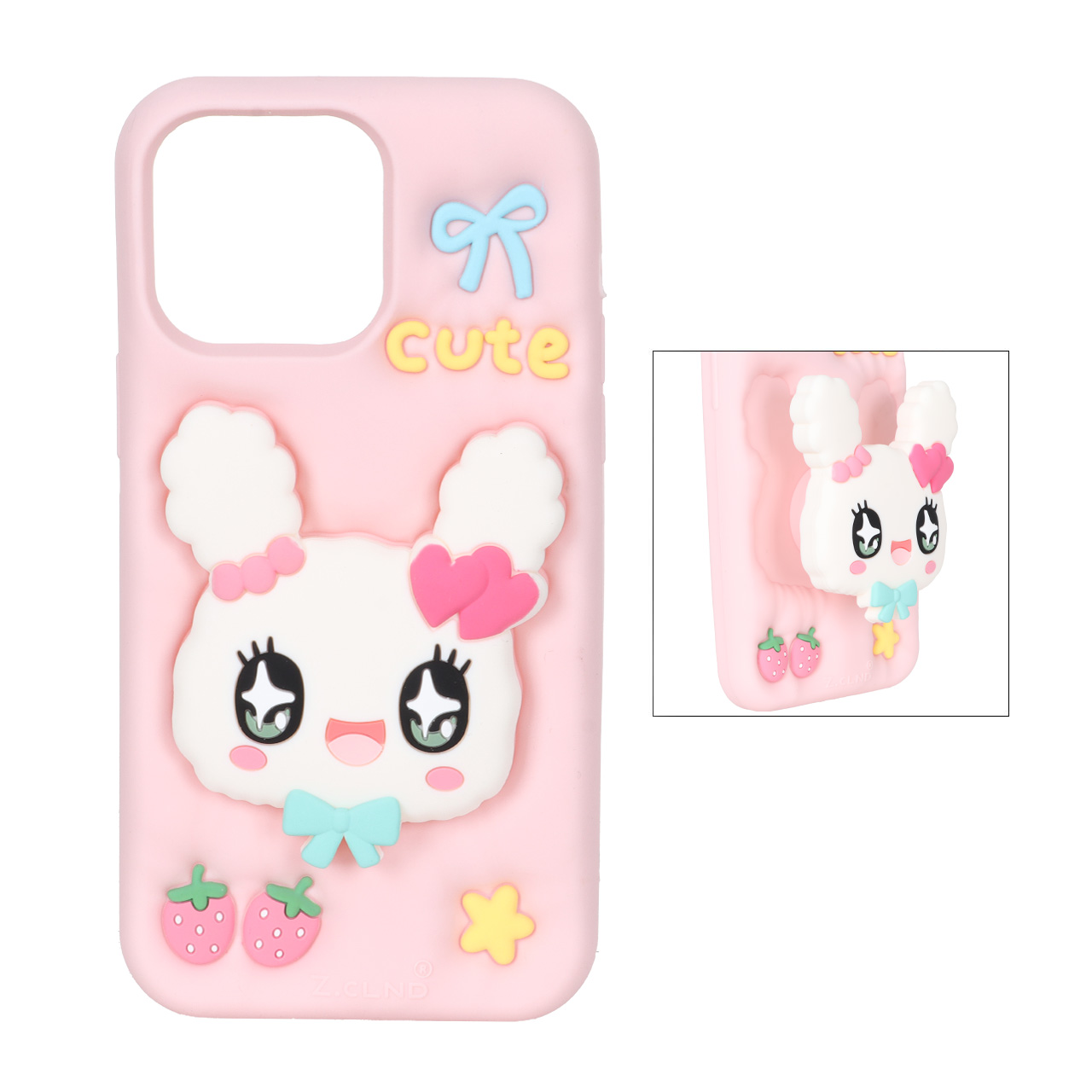 قاب طرح استندشو خرگوش Cute سیلیکونی مناسب برای آیفون 15 پرو مکس، 14 پرو مکس، 13 پرو مکس، 12 پرو مکس، 14 پلاس و 15 پلاس