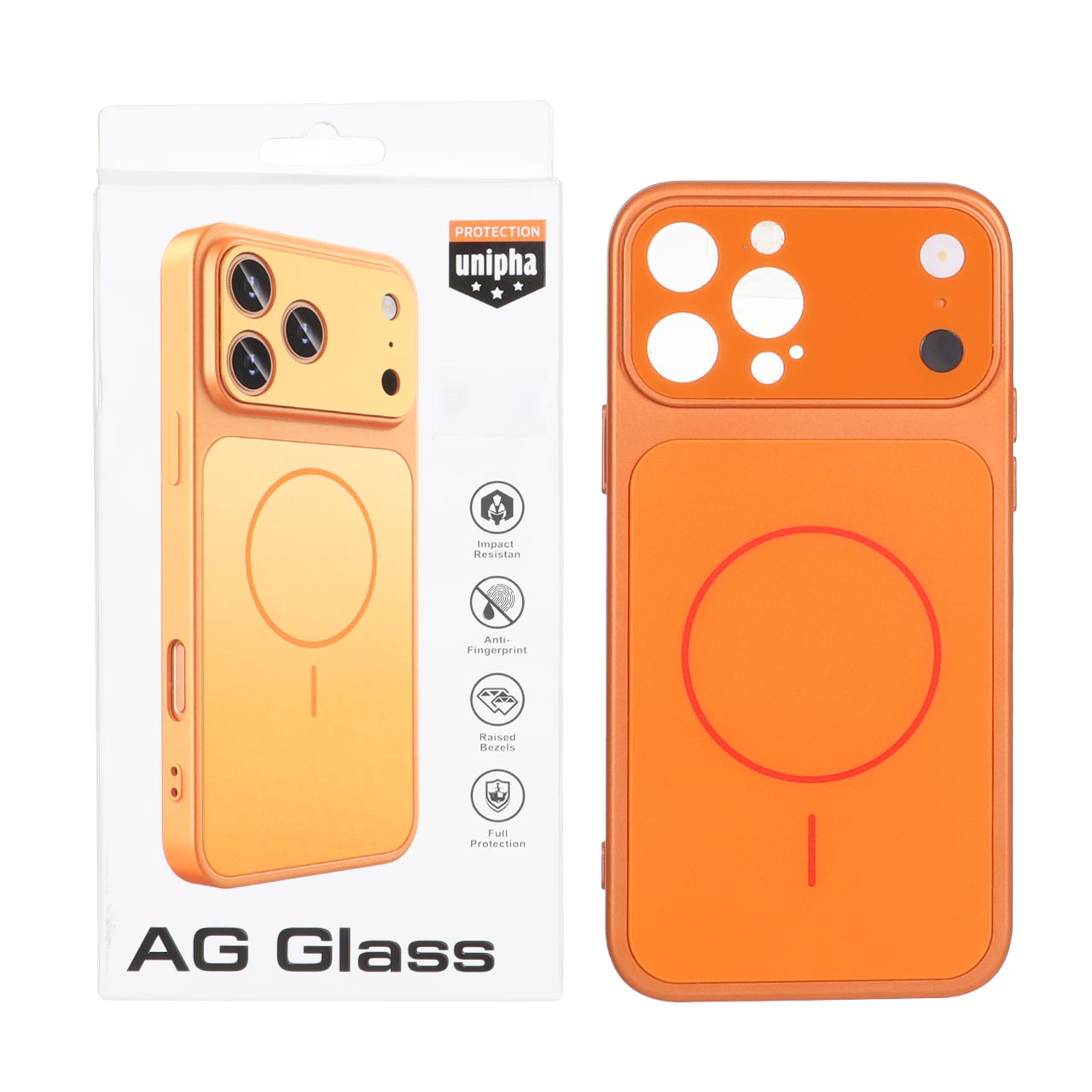 قاب اورجینال AG Glass محافظ لنز برجسته براق مگ سیف نارنجی مناسب برای آیفون 13 پرو مکس