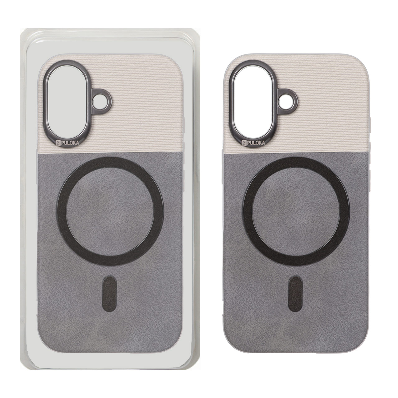 قاب Puloka دو تکه چرمی کبریتی Magnet فلزی دور لنز براق Apple iPhone 17 - خاکستری (پک دار)