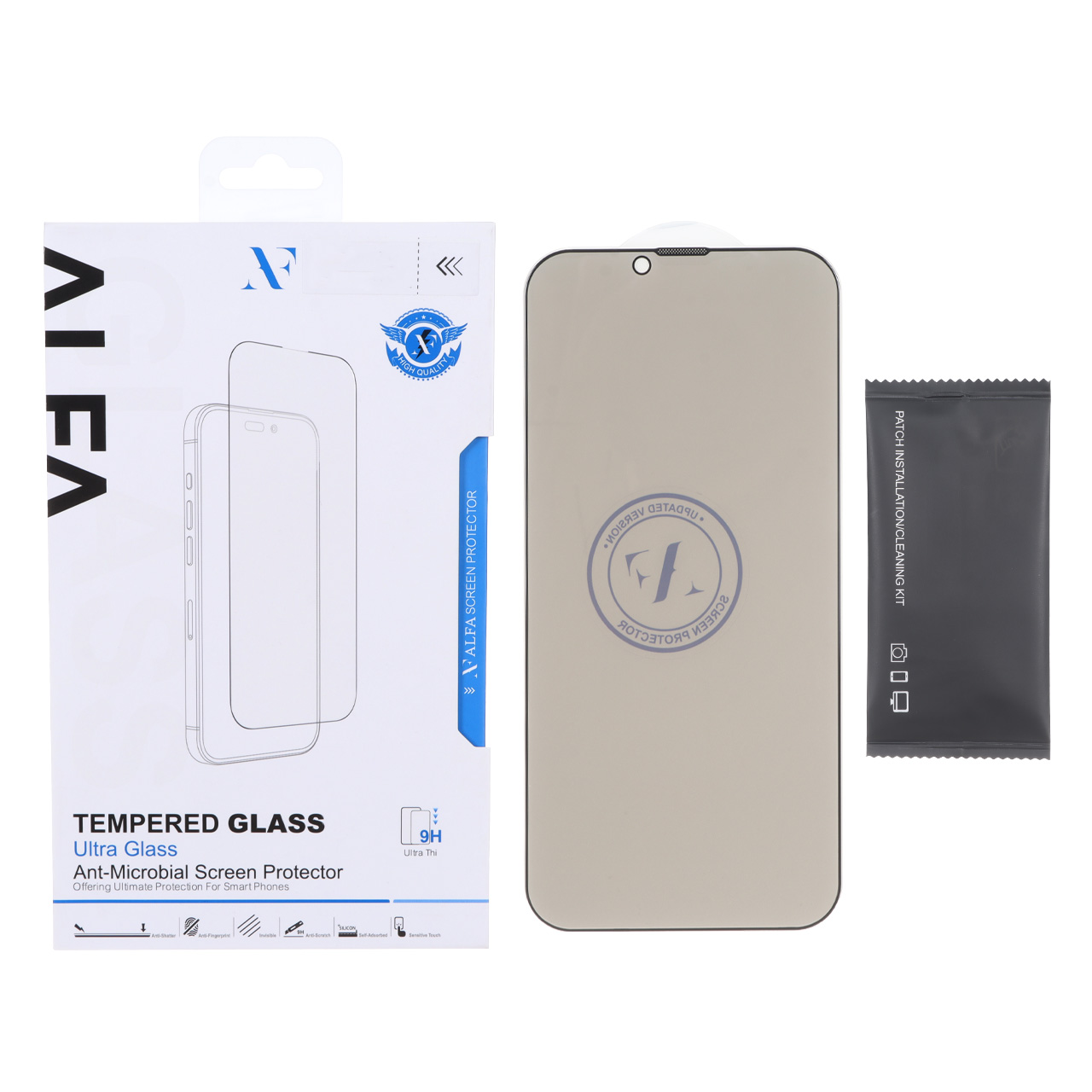 محافظ صفحه نمایش شیشه ای اورجینال Full Cover Privacy ALFA مدل Apple iPhone 13 Pro Max / iPhone 14 Plus (پک دار)