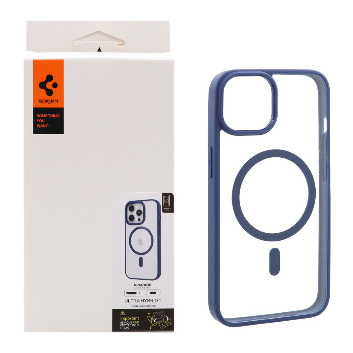 قاب مگ سیف Spigen Ultra Hybrid با توری اسپیکر فلزی مناسب برای آیفون 13 و آیفون 14 - سرمه‌ای
