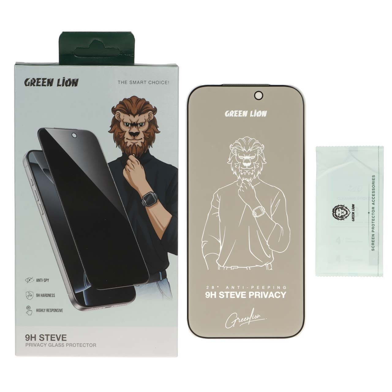 محافظ صفحه نمایش حریم شخصی Green Lion Steve مناسب برای آیفون 17 و آیفون 16 پرو