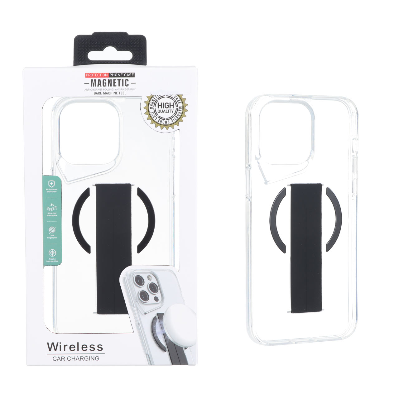 قاب ژله ای شفاف Magnetic فینگر بند سیلیکونی Apple iPhone 14 Pro Max - مشکی (پک دار)
