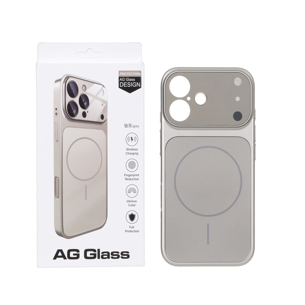 قاب AG Glass محافظ لنز برجسته شیشه‌ای مگ سیف اصلی خاکستری مناسب برای آیفون 16