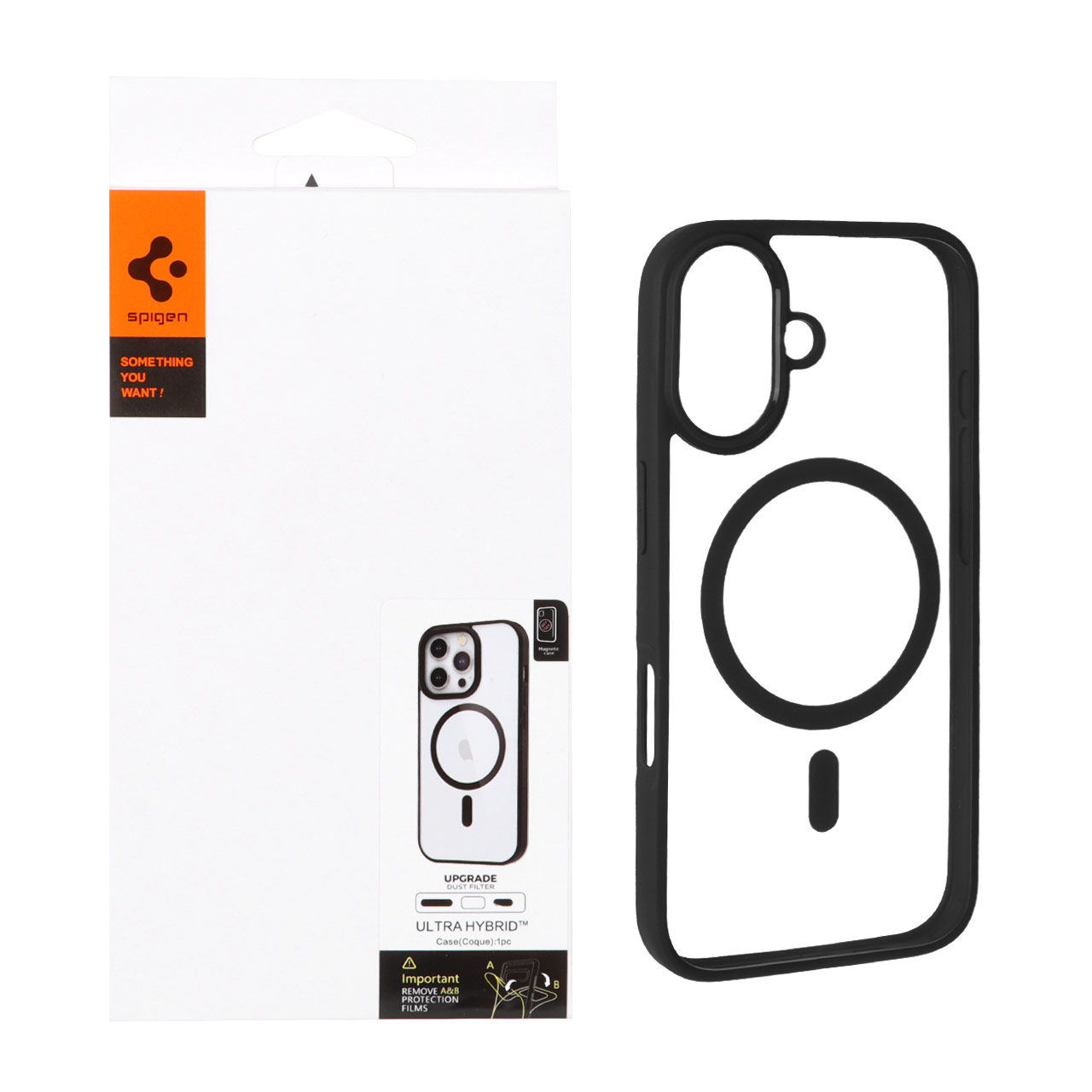 قاب مگ سیف شفاف Spigen Ultra Hybrid با توری اسپیکر فلزی و لبه مشکی مناسب برای آیفون 16