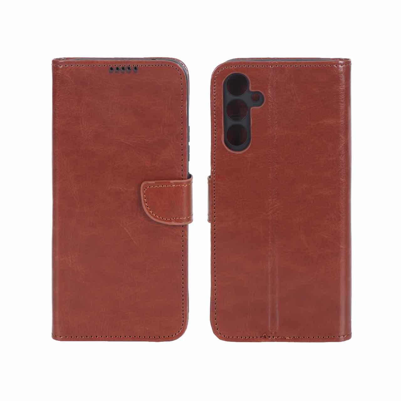کیف چرمی موبایل مگنتی محافظ لنزدار KRF مدل Samsung Galaxy A34 - قهوه ای