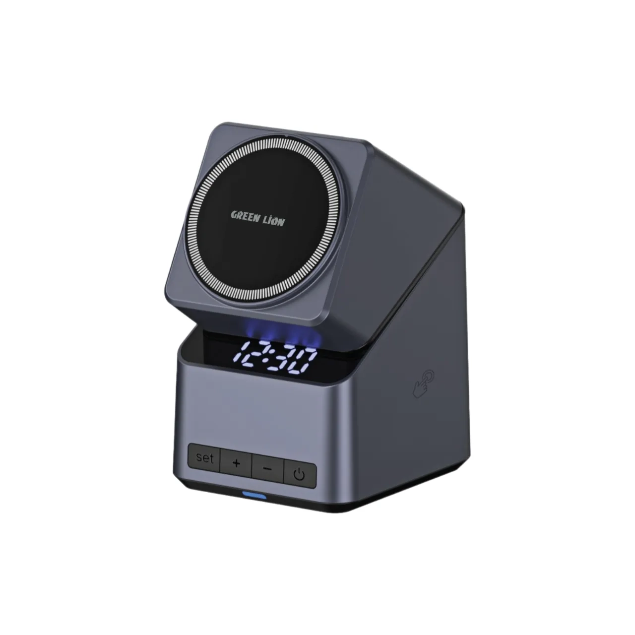 شارژر وایرلس چندکاره گرین لاین مدل Multi-Device 4 خاکستری با قابلیت MagSafe و ساعت دیجیتال