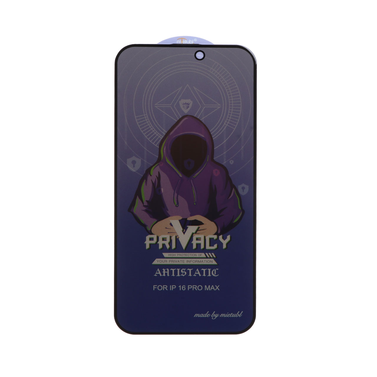 محافظ صفحه نمایش شیشه ای Full Cover Mietubl Anti Static Privacy مناسب برای آیفون 16 پرو مکس