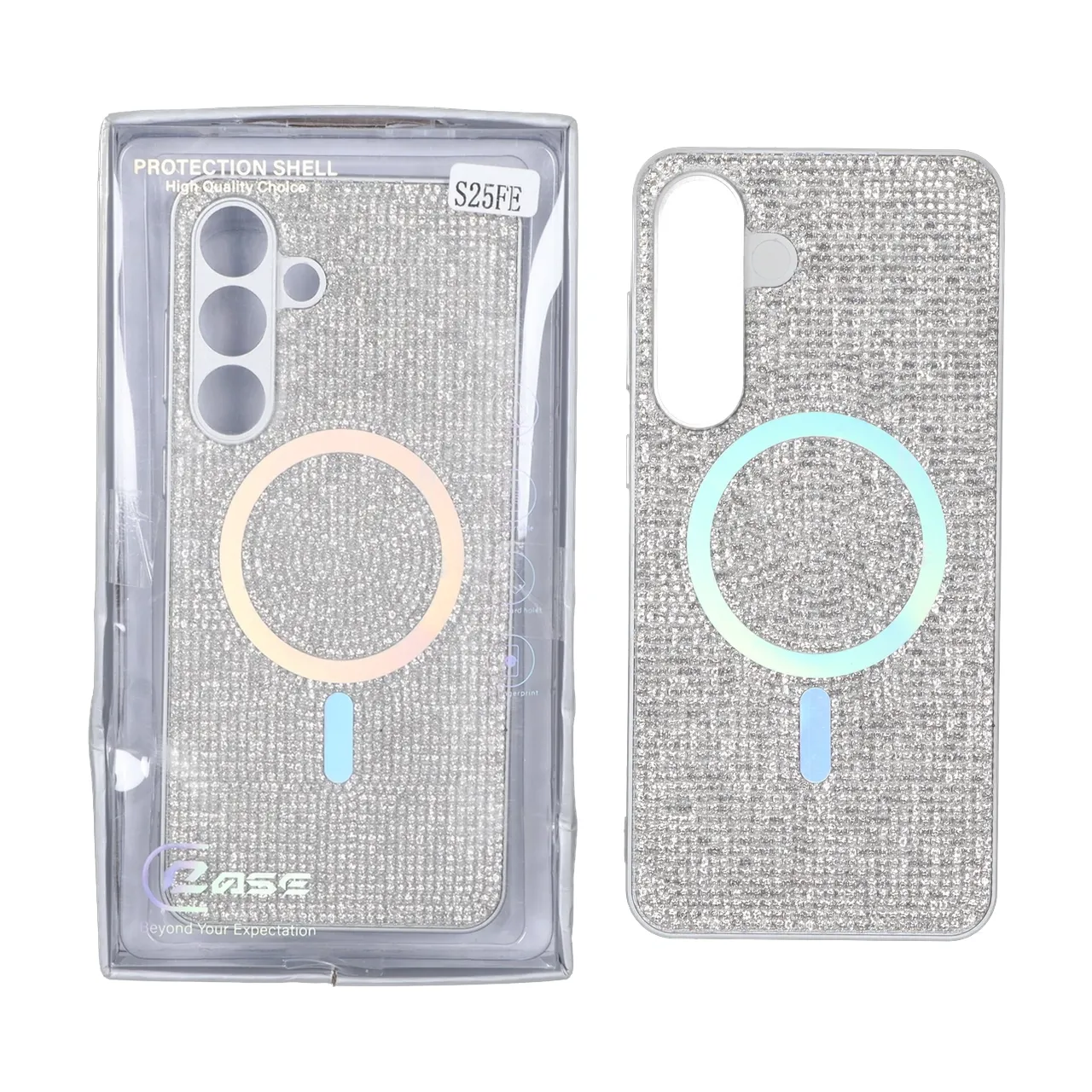 قاب C Case نگین دار MagSafe هولوگرامی محافظ لنزدار مناسب برای سامسونگ Galaxy S25 FE