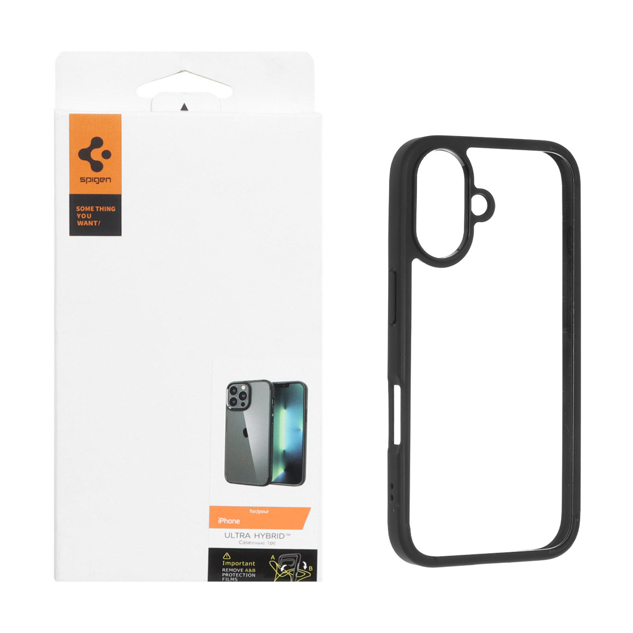 قاب اورجینال Spigen ULTRA HYBRID شفاف مشکی مناسب برای آیفون 16