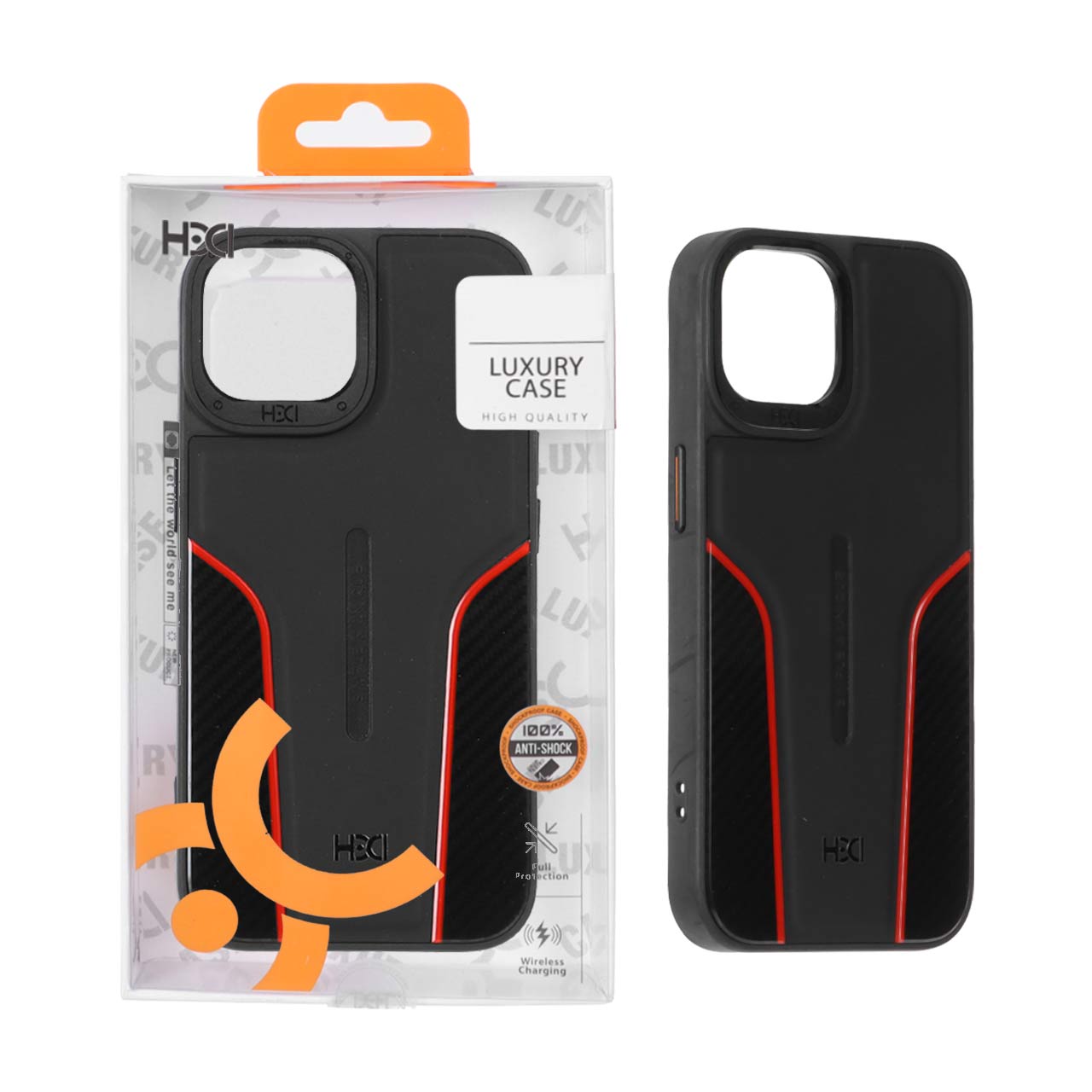 قاب اورجینال HDD طرح کربن محافظ لنز فلزی Apple iPhone 15 / iPhone 14 / iPhone 13 - مشکی (پک دار)