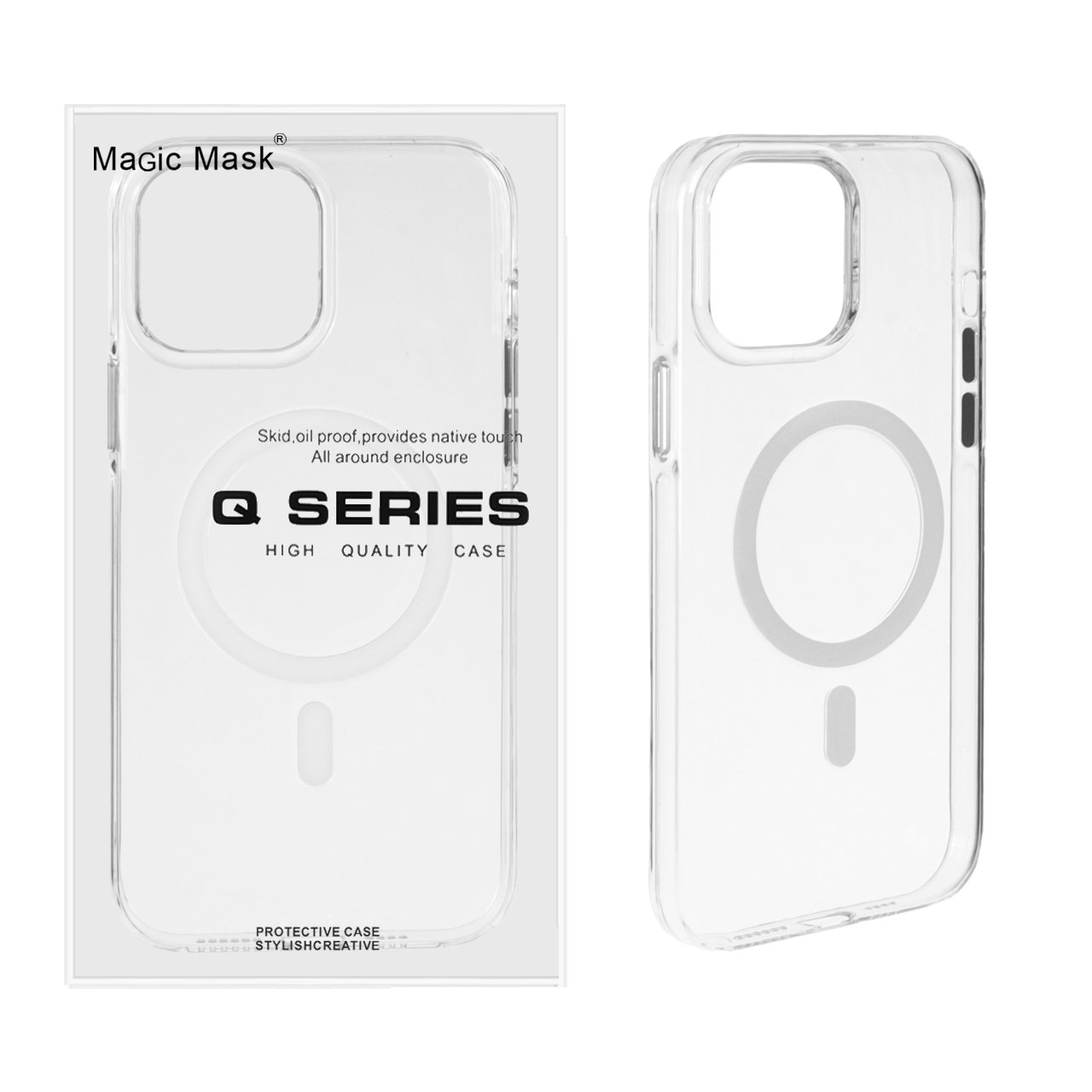 قاب مگ سیف شفاف پشت سخت Magic Mask Q Series مناسب برای آیفون 13 پرو مکس