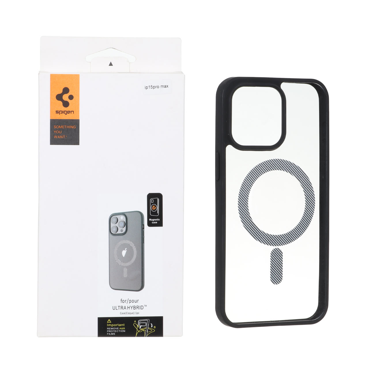 قاب اورجینال Spigen مدل Ultra Hybrid MagFit شفاف هاشور مناسب برای آیفون 15 پرو مکس - مشکی