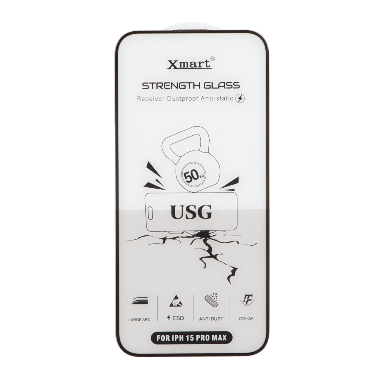 محافظ صفحه نمایش شیشه ای اورجینال Full Cover XMART Anti Static USG مناسب برای آیفون ۱۵ پرو مکس